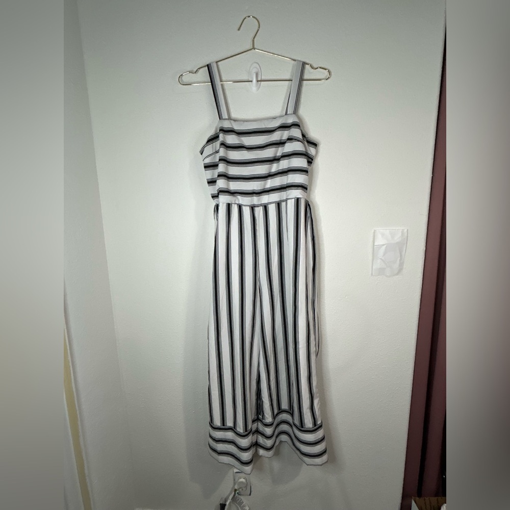 Midnight Sky Black White Striped Wide Leg Jumpsuit Sleeveless Summer One Piece L